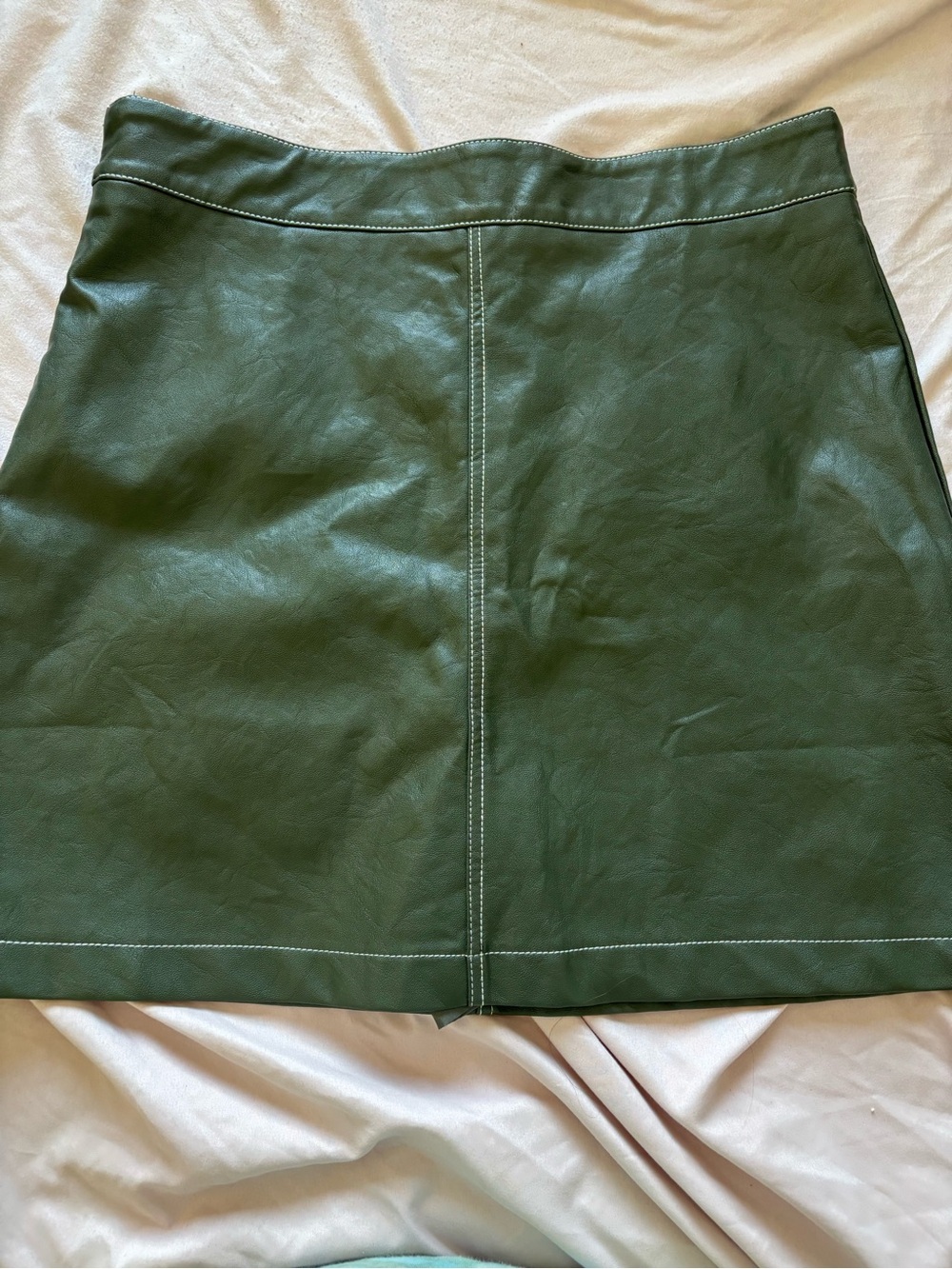 RAGA Dark Green Faux Leather A-Line Mini Skirt